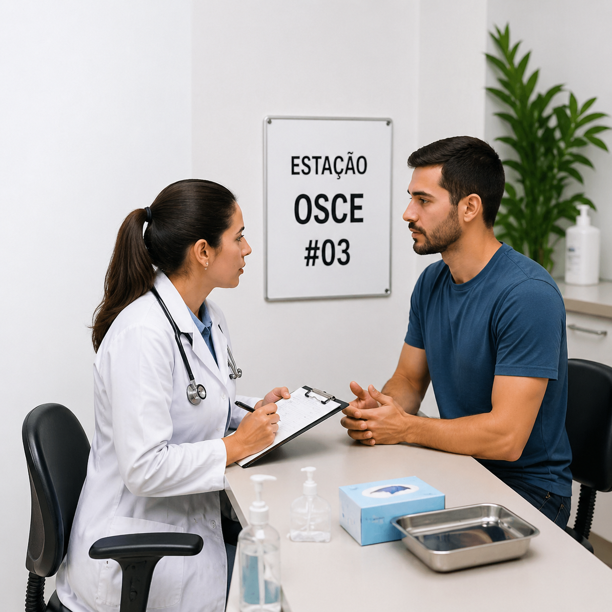 Médico realizando prova prática OSCE do Revalida